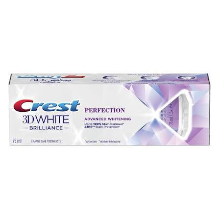 Crest 3D White Brilliance Perfection advanced whitening toothpaste, 75ml box